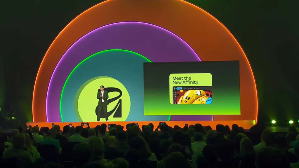 Logo Affinity by Canva yang menandai kolaborasi antara dua platform desain besar, Affinity dan Canva.