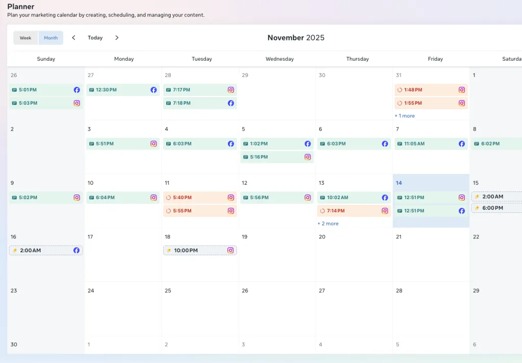 Tool Content Planner Meta Business Suite