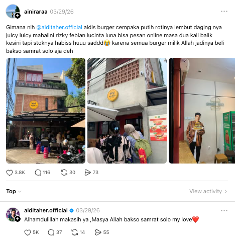 Dokumentasi thread viral yang membedah kesuksesan bisnis kuliner Aldi Taher