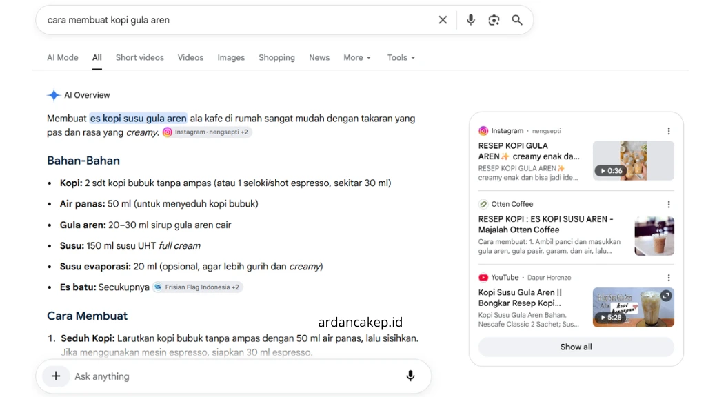 AI Overview memberi rangkuman cepat di Google Search, sementara AI Mode untuk pencarian yang lebih kompleks dan conversational.